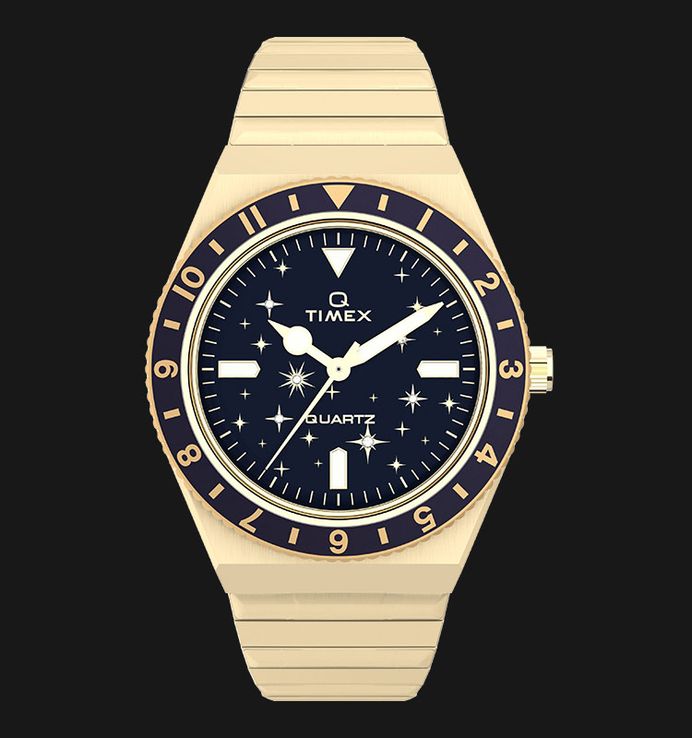 Timex Q TW2V53600 Celestial Blue Dial Gold Stainless Steel Strap