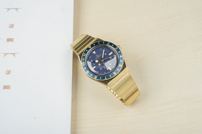 Timex Q TW2V53600 Celestial Blue Dial Gold Stainless Steel Strap