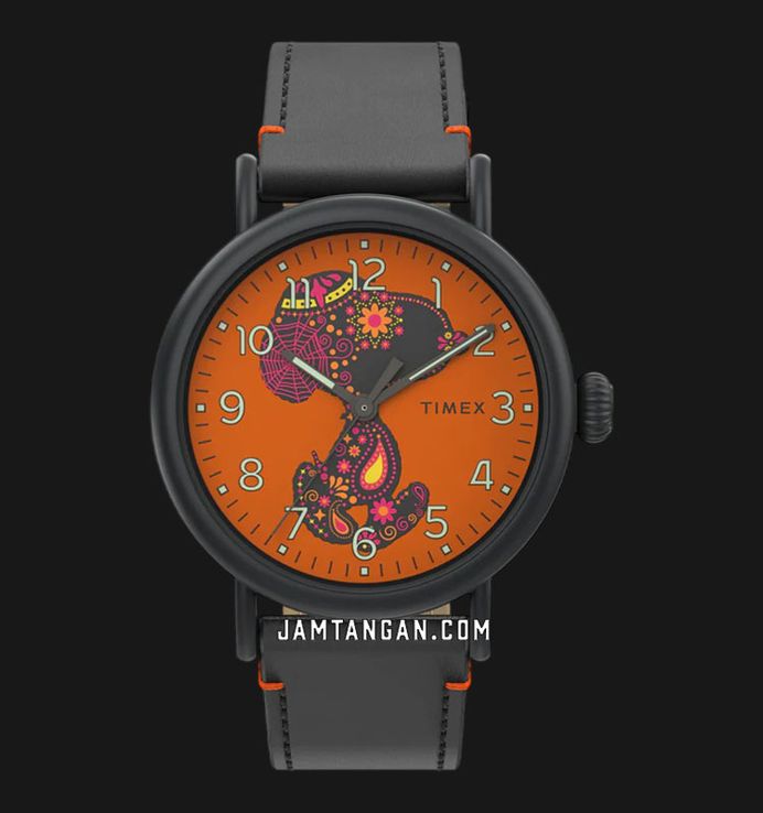 Montre Timex Dia De Los Muertos 40 Mm - Cadran Orange, Bracelet Cuir - Édition Limitée TW2V67700 - Résistance 50m