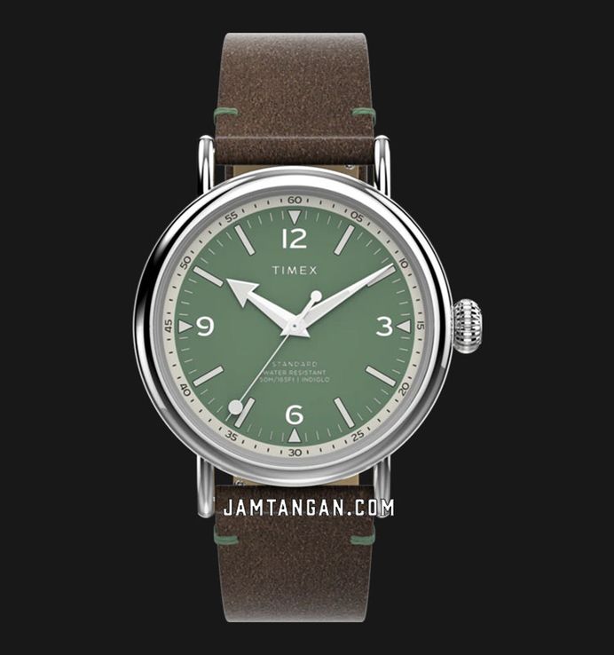 Timex Standard TW2V71200 Men Eco Friendly Green Dial Brown Leather Strap