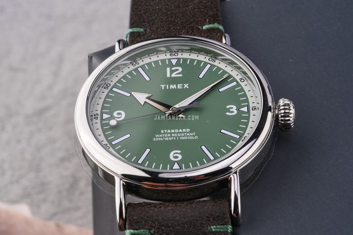 Timex Standard TW2V71200 Men Eco Friendly Green Dial Brown Leather Strap