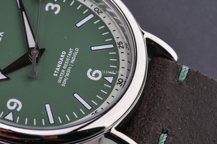 Timex Standard TW2V71200 Men Eco Friendly Green Dial Brown Leather Strap