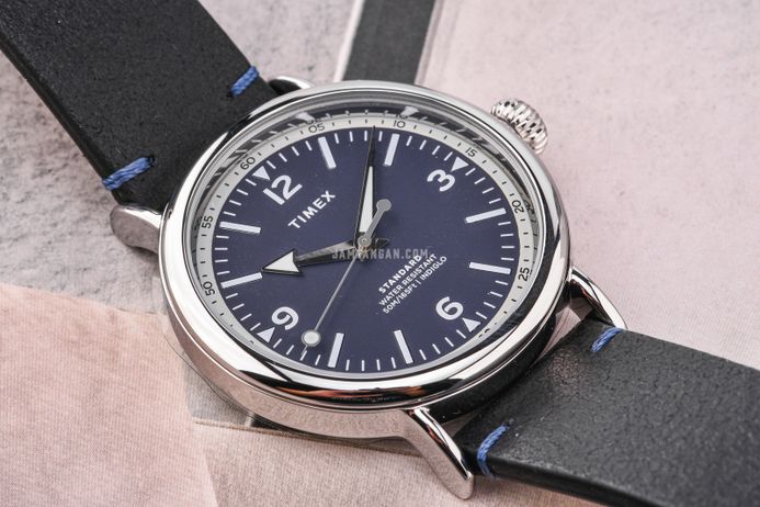 Timex Standard TW2V71300 Men Eco Friendly Blue Dial Black Leather Strap