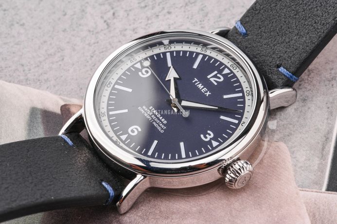 Timex Standard TW2V71300 Men Eco Friendly Blue Dial Black Leather Strap