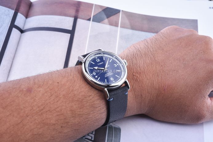 Timex Standard TW2V71300 Men Eco Friendly Blue Dial Black Leather Strap