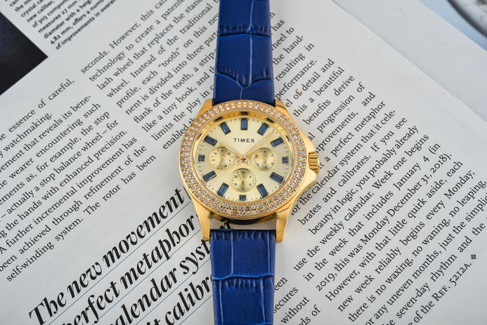 Timex Kaia TW2W10800 Ladies Gold Dial Blue Leather Strap