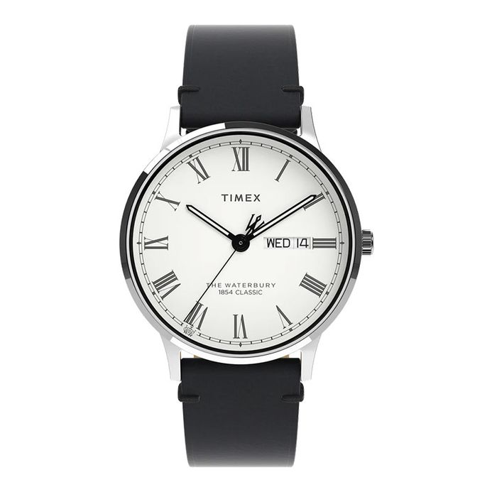 Timex Waterbury TW2W15000 Classic White Dial Black Leather Strap