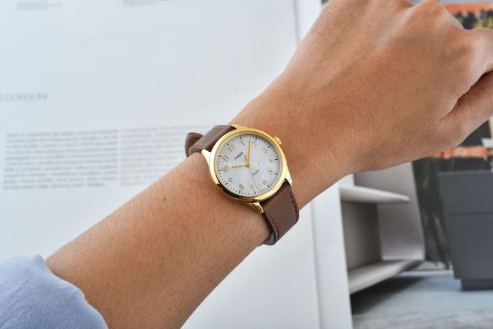 Timex Easy Reader TW2W15700 Ladies Mother Of Pearl Dial Brown Leather Strap