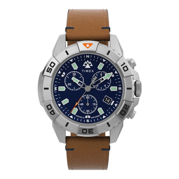 Timex Expedition TW2W16300 Ridge Chronograph Blue Dial Brown Eco-Friendly  Leather Strap