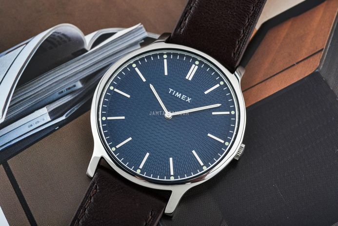Timex Trend TW2W43700 Gallery Navy Blue Dial Brown Leather Strap
