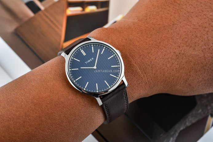 Timex Trend TW2W43700 Gallery Navy Blue Dial Brown Leather Strap