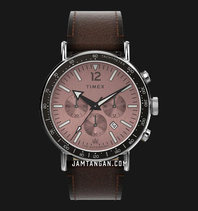 Timex Waterbury TW2W47300 Chronograph Brown Dial Brown Leather Strap