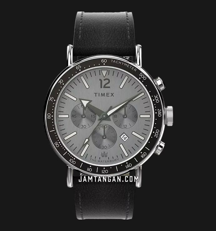 Timex Waterbury TW2W47400 Chronograph Grey Dial Black Leather Strap