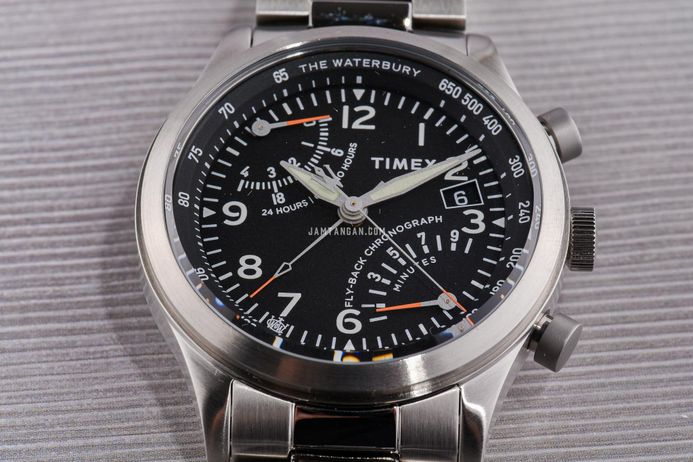 Timex Waterbury TW2W47800 Traditional Fly Back Chronograph Black Dial  Stainless Steel Strap