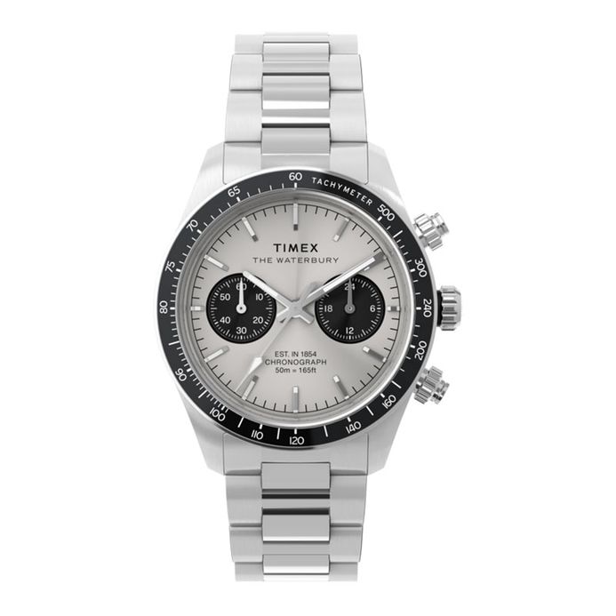 Timex Waterbury TW2Y19200 Heritage Chronograph Panda Dial Stainless Steel  Strap