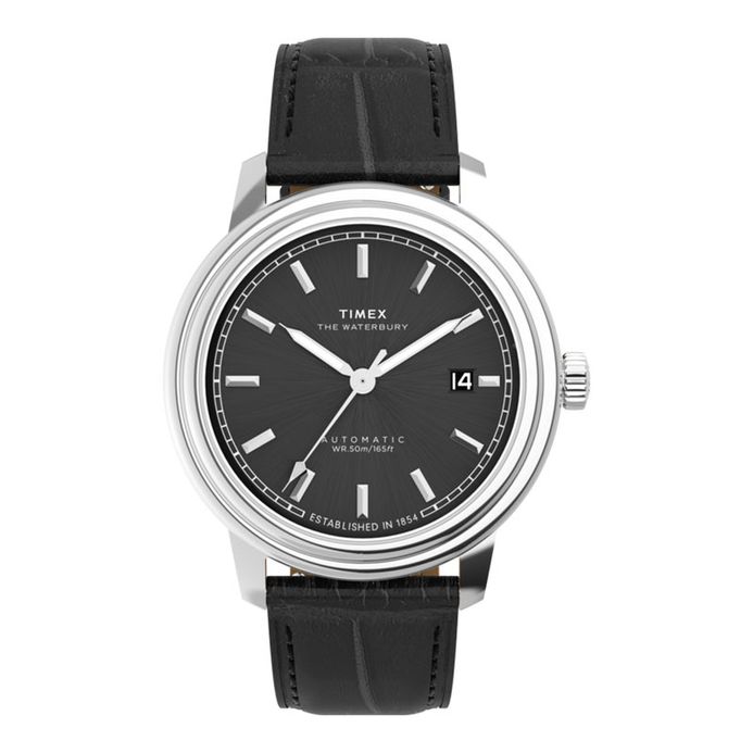 Timex Waterbury TW2Y23000 Metropolitan Automatic Black Dial Black Leather  Strap