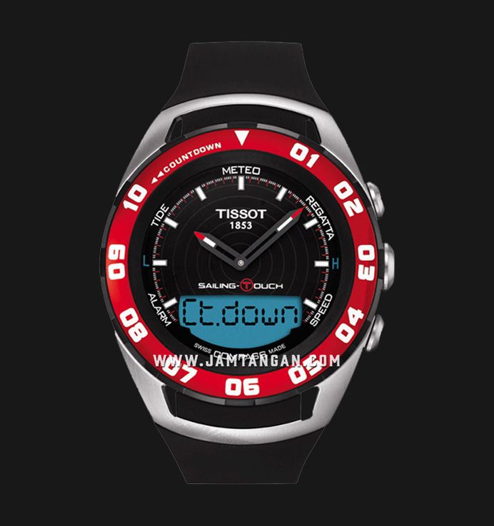 TISSOT T-Touch T056.420.27.051.00 Sailing Man Black Digital Analog Dial Black Rubber Strap