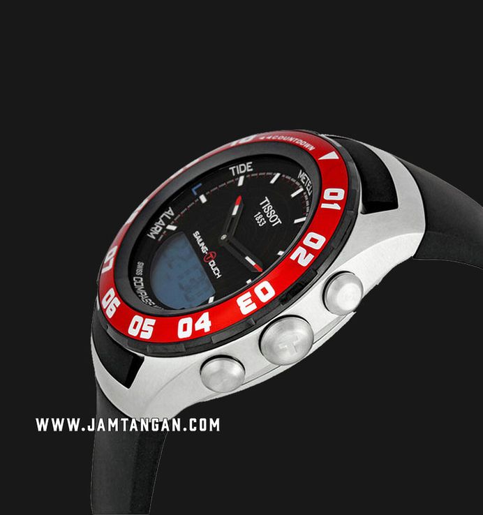 TISSOT T-Touch T056.420.27.051.00 Sailing Man Black Digital Analog Dial Black Rubber Strap