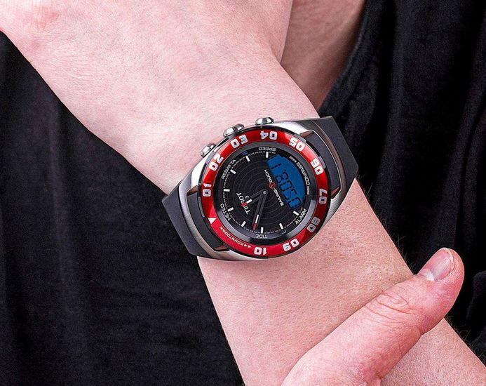 TISSOT T-Touch T056.420.27.051.00 Sailing Man Black Digital Analog Dial Black Rubber Strap