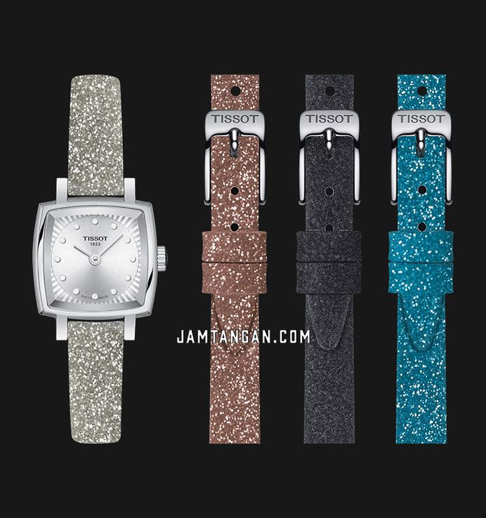 Tissot Lovely Square Festive Kit 20mm T-Lady T058.109.17.036.02 Glitter Leather Strap + Extra Strap
