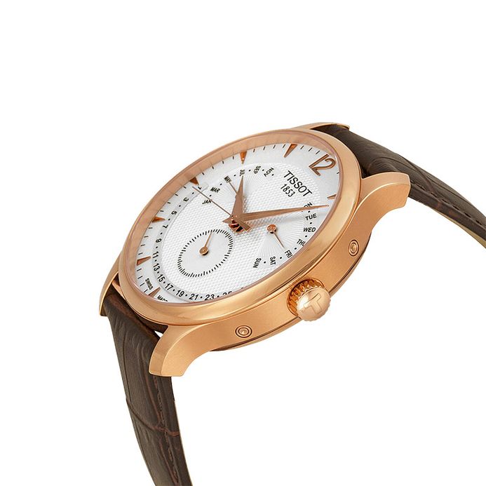 TISSOT Tradition Perpetual Calendar Silver Dial Brown  Leather Strap