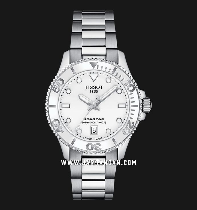 Tissot Seastar 1000 36mm T-Sport T120.210.11.011.00 White Dial Stainless Steel Strap + Extra Strap