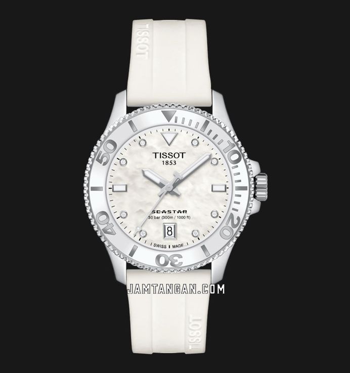 Tissot Seastar 1000 36mm T-Sport T120.210.17.116.00 Mother Of Pearl Dial White Silicone Strap