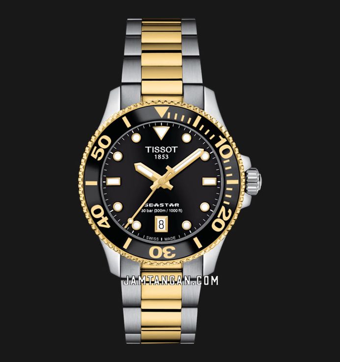 Tissot Seastar 1000 36mm T-Sport T120.210.22.051.00 Black Dial Dual Tone Stainless Steel Strap 