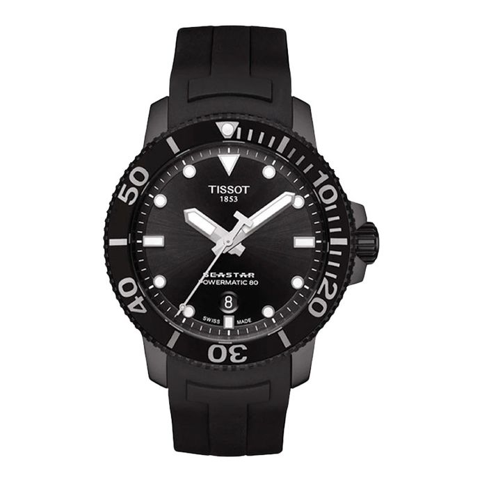 TISSOT T-Sport Seastar 1000 Powermatic 80 Black Dial  Black Rubber Strap