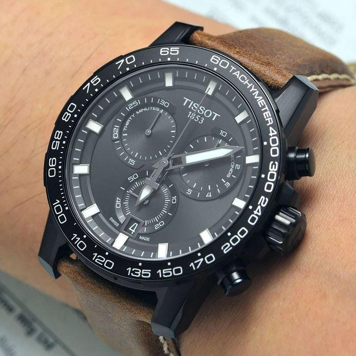 Tissot Supersport Chrono 45.5mm T-Sport T125.617.36.051.01 Black Dial Brown Leather Strap
