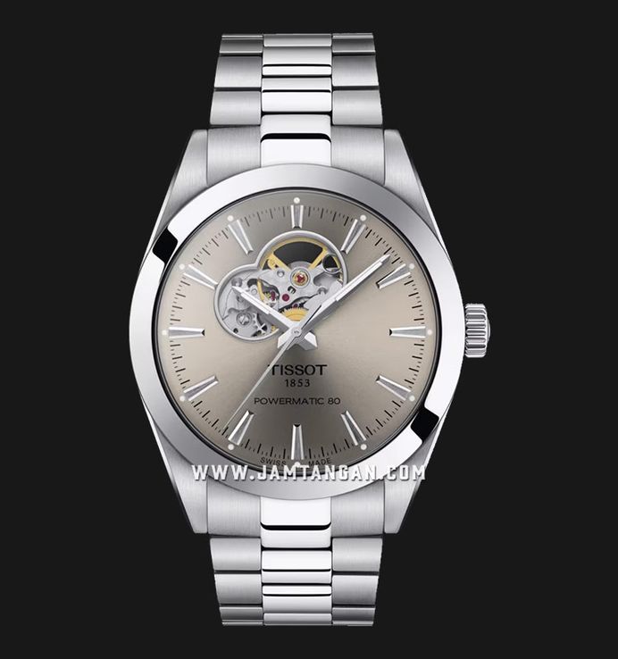 Tissot T-Classic T127.407.11.081.00 Gentleman Powermatic 80 Open Heart Rhodium Dial St. Steel Strap