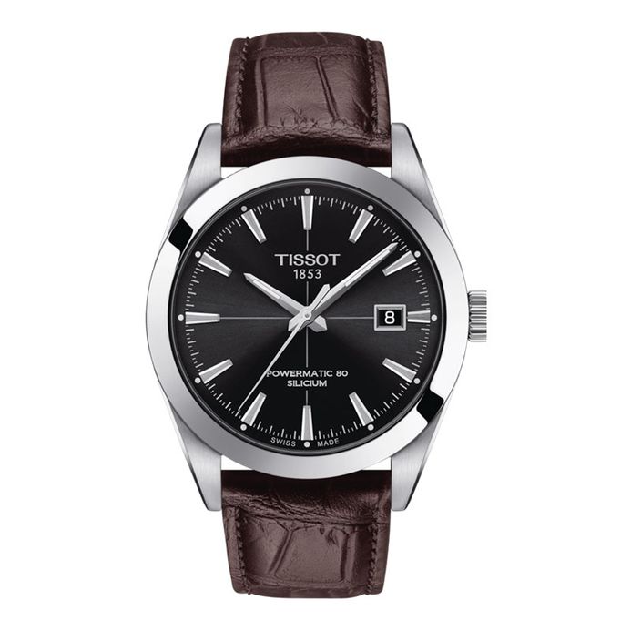 TISSOT T-Classic Gentleman Men Black Dial Brown Leather  Strap