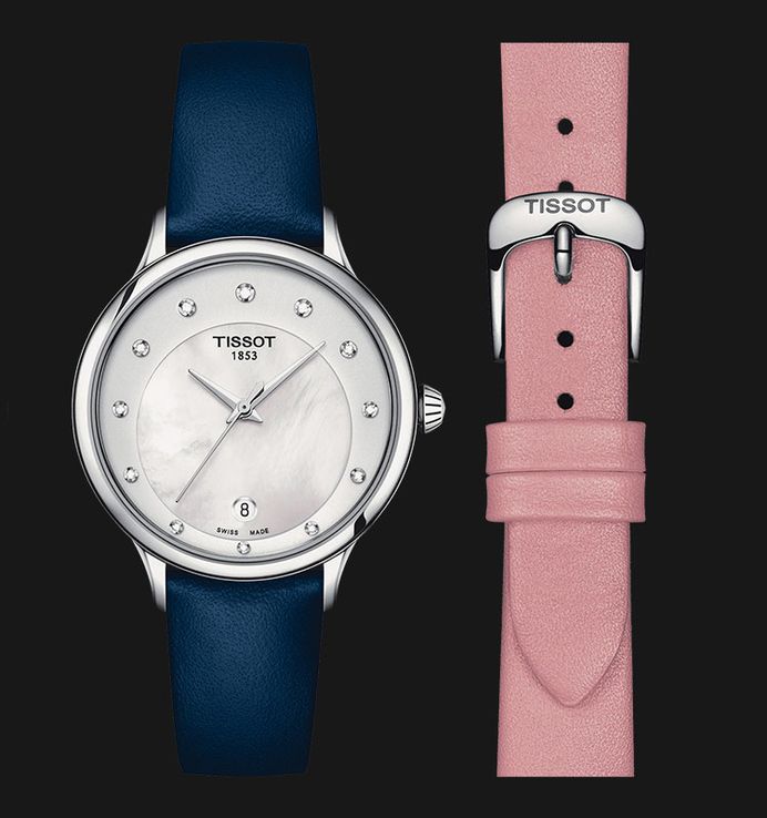 TISSOT T-Lady T133.210.16.116.00 Odaci-T White Mother of Pearl Dial Blue Leather Strap + Extra Strap
