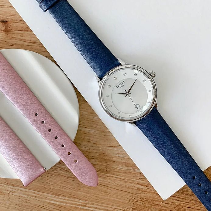 TISSOT T-Lady T133.210.16.116.00 Odaci-T White Mother of Pearl Dial Blue Leather Strap + Extra Strap