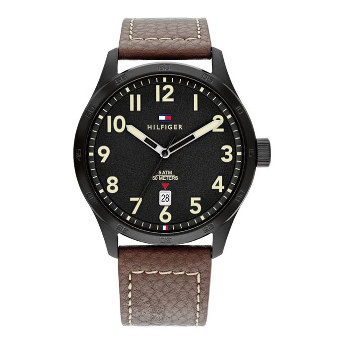 Tommy Hilfiger Forrest 1710560 Men Black Dial Brown Letaher Strap