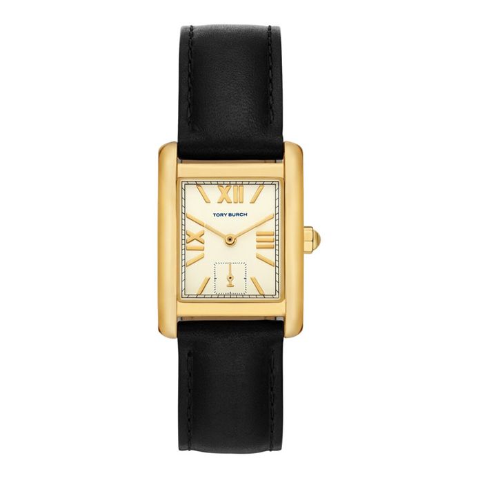 Tory Burch Eleanor TBW1076 Ladies Gold Dial Black Leather Strap