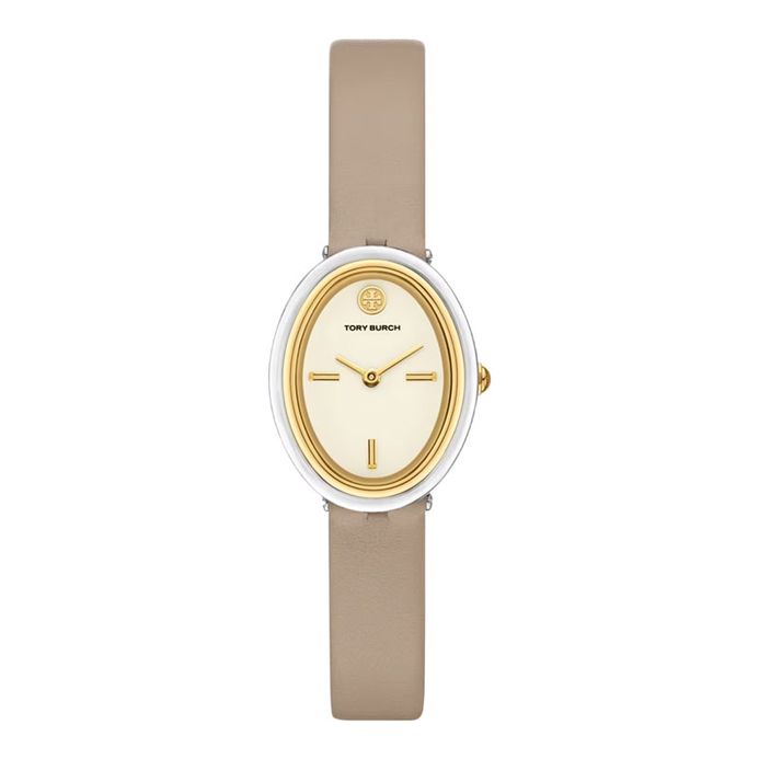 Tory Burch TBW6031 The Oval Ladies Cream Dial Grey Leather Strap