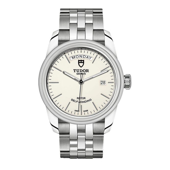 Tudor Glamour Date 56000-0181 Opaline Dial Stainless Steel Strap