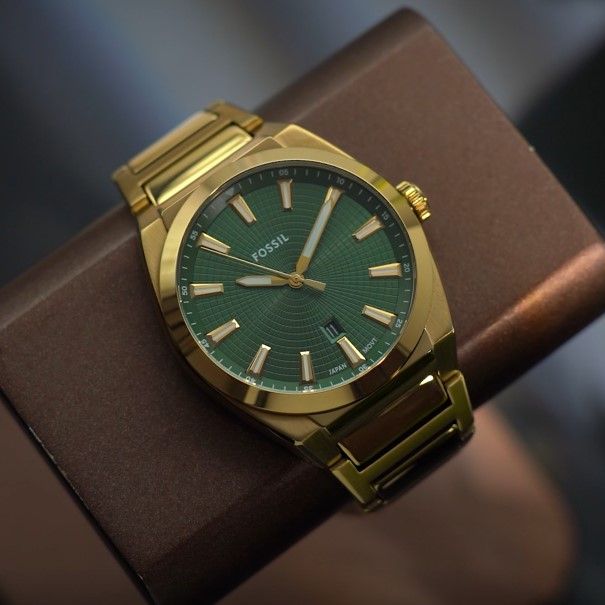 Fossil Everett FS6090 Men Green Dial Gold Stainless Steel Strap ...
