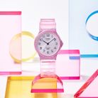 Casio Standard MQ-24S-4BDF Pop Pink Dial Pink Transparent Resin Band-2
