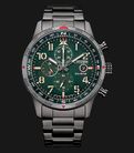 Citizen Chronograph CA0797-84X Eco-Drive Green Dial Gun Metal Stainless Steel Strap-0