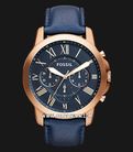 Fossil Grant FS4835 Chronograph Blue Dial Navy Leather Strap-0