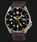 Seiko 5 Sports SSK036K1 SKX Series Automatic GMT Black Dial Brown Leather Strap-0