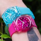 Swatch GP166 Ladies Gum Flavour Skeleton Pink Dial Pink Rubber Strap-3