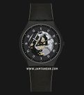 Swatch Esentials SS07B101 White Side Skeleton Black Dial Black Leather Strap-0