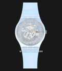 Swatch Monthly Drops SUOK154 Flowerscreen Skeleton Blue Dial Blue Silicone Strap-0